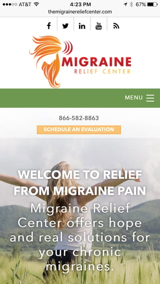 migraine relief center mobile responsive website 