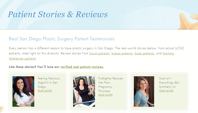 patient testimonials medical website