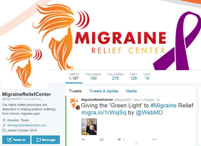 Migraine Relief Center social media profile